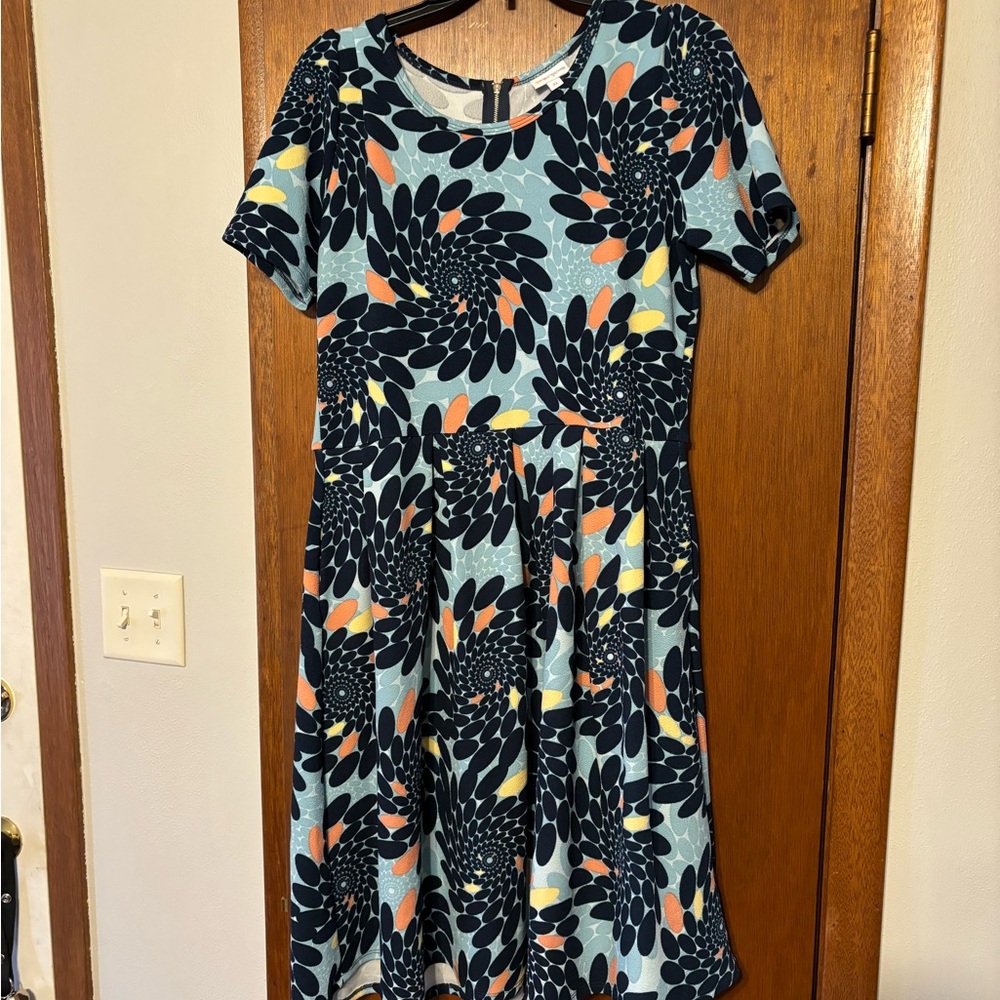 LuLaRoe Blue and Orange Floral Midi Dress